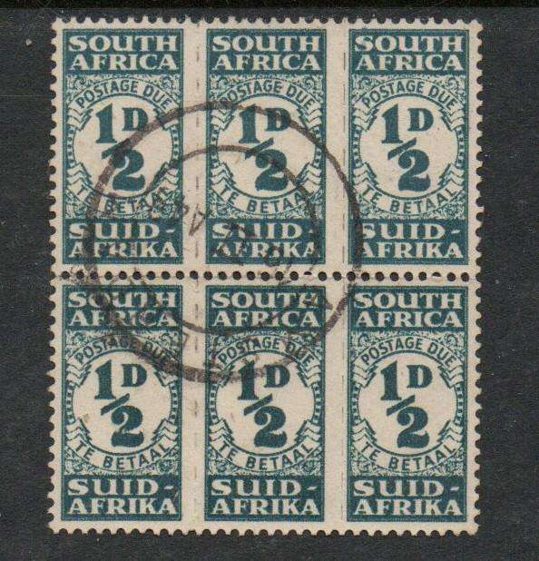 South Africa  1943, 1/2D postage due, bantams block of 2 trio units, used