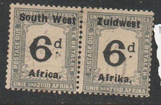 South West Africa 1923, 6d postage due of S.Africa overprinted, 14mm spacing, pair, used