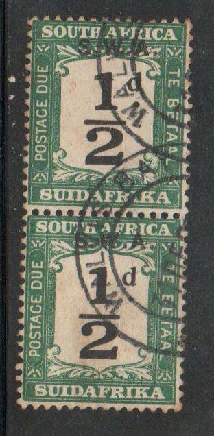 South West Africa 1928, 1/2d postage due of S.Africa (SUIDAFRICA) overprinted S.W.A., vert pair used