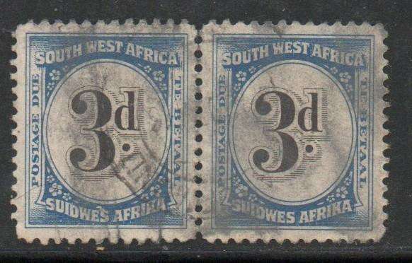 South West Africa 1931, 3d postage due, pair, perf 12, c.d.s. used