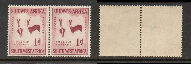 South West Africa. 1954, 1d, wmk horns to the right, pair,  MNH **
