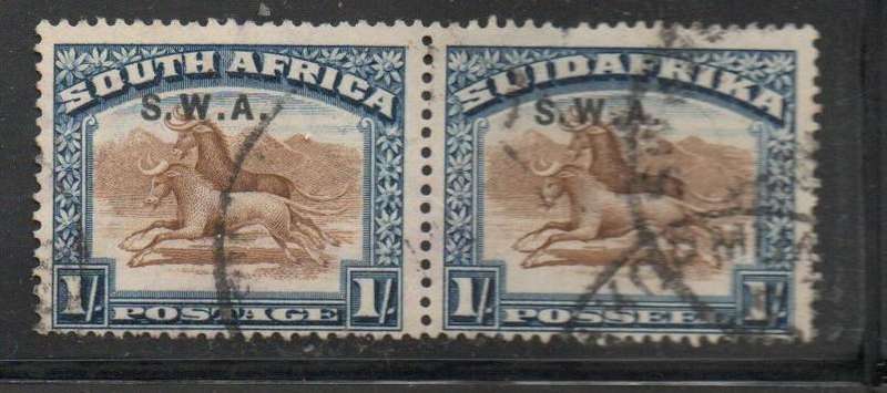 South West Africa. 1927, pair, 1/- S.Africa perf 14, opt  S. W. A, used