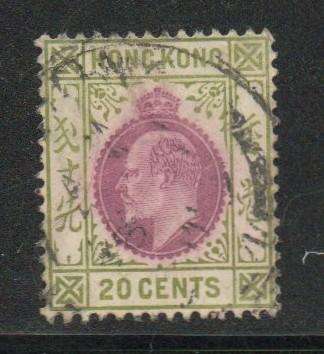 Hong Kong, 1911, Edward VII, 20 cents, purple & sage green,  c.d.s. used