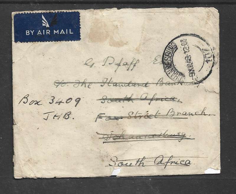 Burma, 1948 air mail, 15 annas, 6 pies, RANGOON > Johannesburg