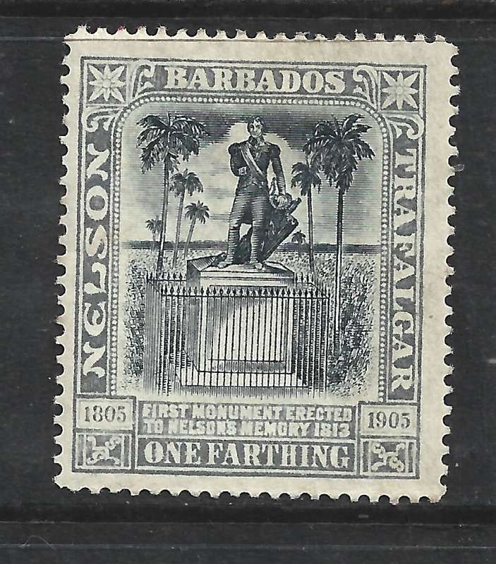Barbados , EVIIR,1907,  Nelson Centenary, 1/4d,  MH *