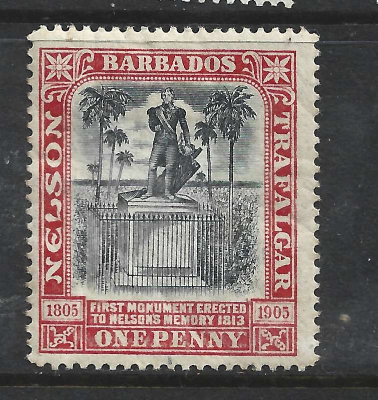 Barbados , EVIIR , 1906 Nelson Centenary, 1d,  MH * gum toned