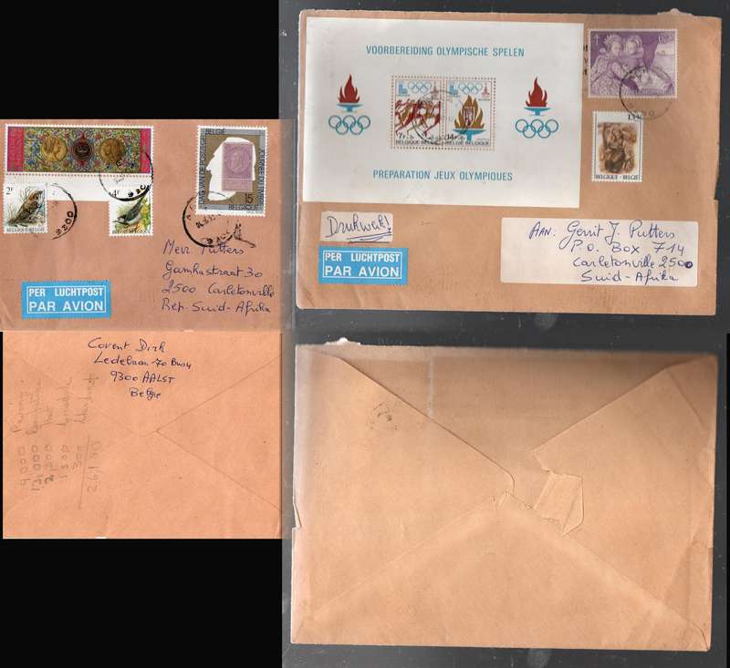 Belgium, 1990s, 2 large covers, pretty stamps including Olympic Moskow / Lake Placid min sheet