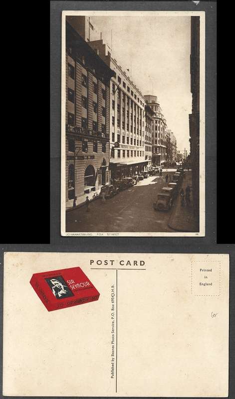 South Africa, Fox Street Johannesburg, stick on advert for box of 50 SIR SEYMOUR Virginia Cigarettes