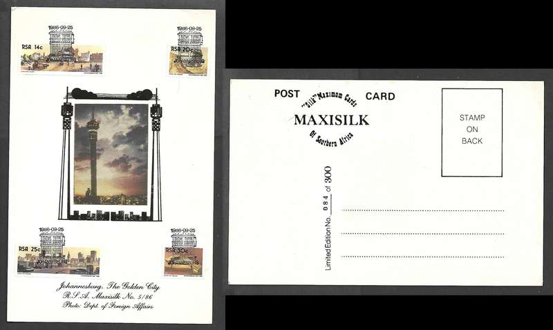 S Africa Johannesburg Golden City, MaxiSilk No084 /300, cancel JOHANNESBURG 1986-09-25
