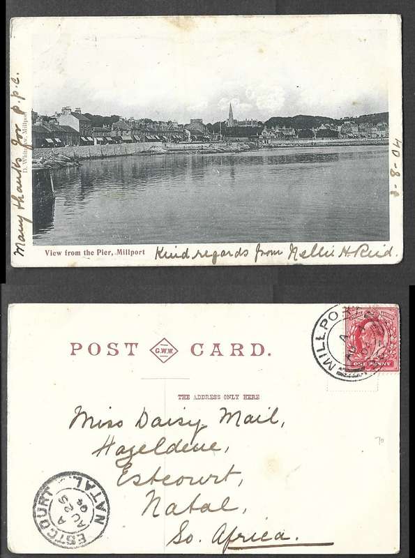 England  View from Pier, Millport, used 1d, MILLPORT-253- AU 4 04 cds > ESTCOURT NATAL AUG 25 04