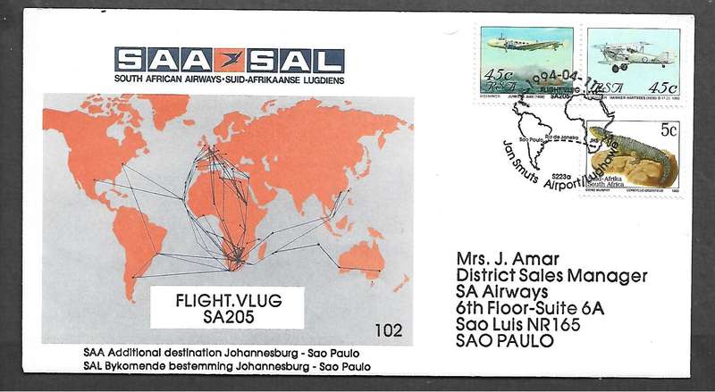 S Africa new destination Sao Paulo, SA2O5, JAN SMUTS AIRPORT 1994-04-11
