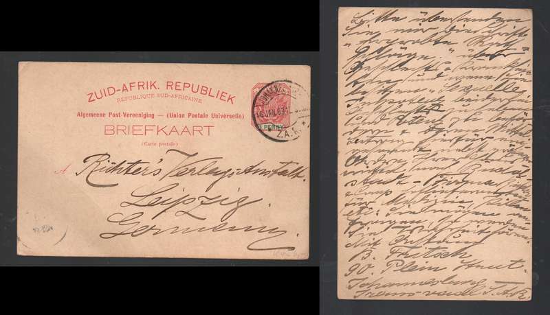 South Africa Z.A.R. (Transvaal) 1d postal stationery card JOHANNESBURG Z.A.R.16 JAN 83 cds >Germany