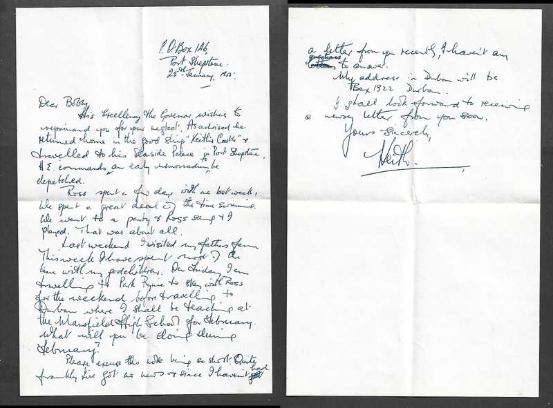 South Africa, pair of 1d, PORT SHEPSTONE 27 JAN 55cds>Pietermaritzburg. Letter ref Governor General.