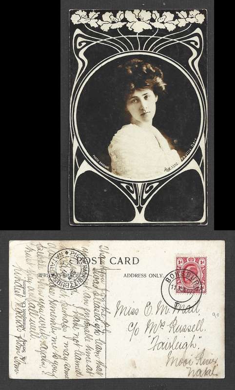 Phyllis Dare, used 1d, BOKSBURG 11 JUN 07cds>Mooi River, PIETERMARITZBURG NATAL transit
