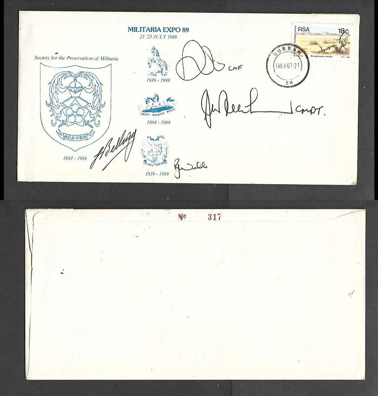 South Africa: Military Expo 89 souvenir cover, signed, 18c  DURBAN 1989.07.21 cds (1st day)