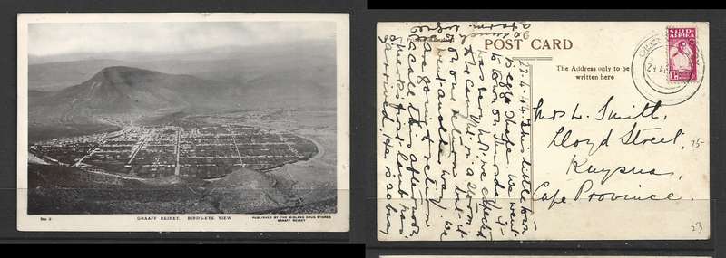 Graaff - Reinet, Bird's Eye View, used 1d GLENHARRY 24 AP 44 > Knysna
