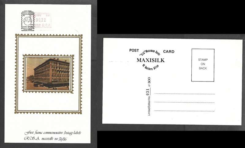 S Africa JHB 100, 22c frama, MaxiSilk No031 /300, cancel PHILATELIC EX 6-11 OCT 1986