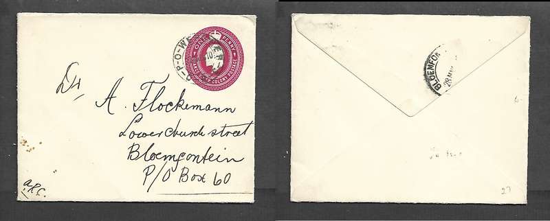 O.R.C 1d envelope 1901, used P.O. WEPENER O.R.C....... cds > BLOEMFONTEIN
