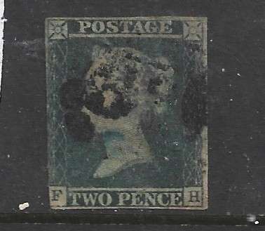 Great Britain  VRI   1841, 2d blue, 3 margins, used, Maltese Cross