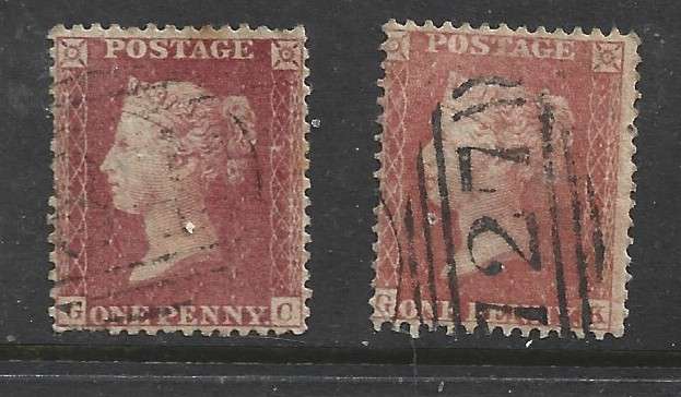 Great Britain  VRI   1857, 1d rose red & 1d pale rose, used