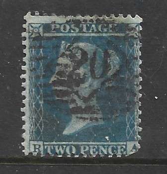 Great Britain  VRI   1855-7, 2d blue, large crown wmk, perf 14,used