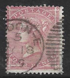 Great Britain  VRI  1857  4d rose, large garter wmk, c.ds. used