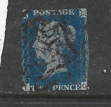 Great Britain  VRI   1840, 2d blue, no margins, used