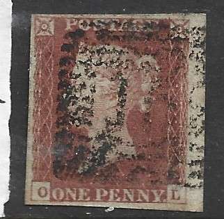 Great Britain  VRI   1841, 1d red-brown, 4 margins, used