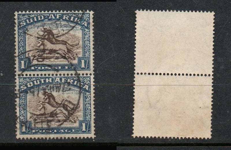 South Africa, 1939, 1/-, gnu, vertical pair, used DURBAN cds