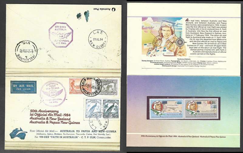 Australia 1984 stamps in folder 50th Anniversary of 1st flights Australia & NZ, Papua New Guinea