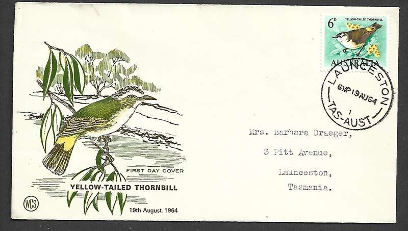 Australia Yellow-tailed Thornbill, 6d, FDC LAUNCESTON TAS 19 AU 64, cds > Tasmania