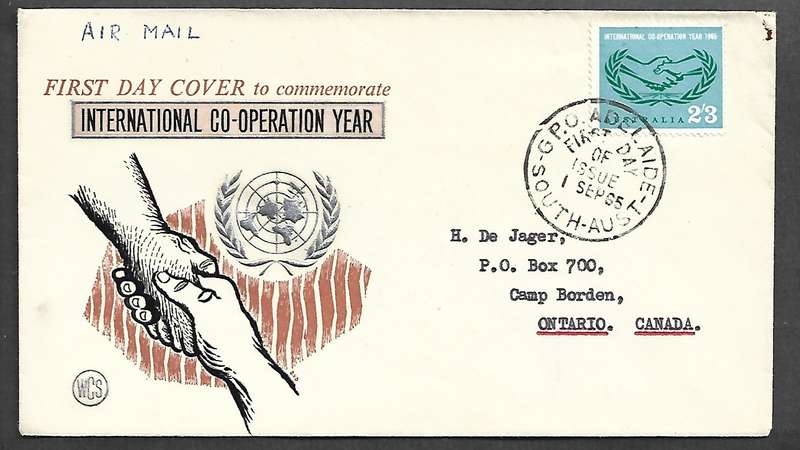 Australia International Co-operation Year, 2s3d, FDC,  ADELAIDE 1 SEP 65, cds >Canada