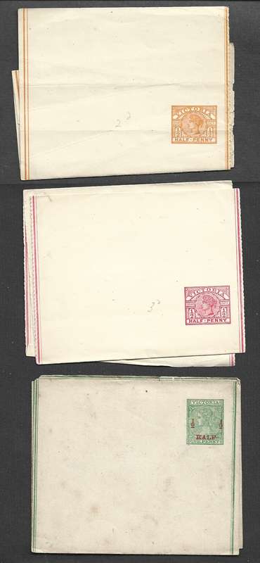 Australia Victoria, 1/2d / 1d, 1/2d red, 1/2d yellow newspaper wrappers, unused