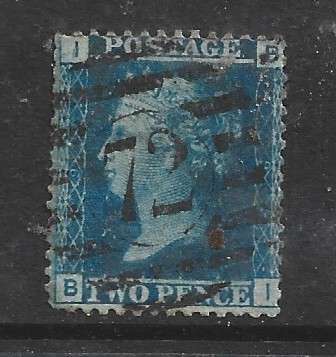 Great Britain  VRI   1858 - 79, 2d blue, plate 9 used