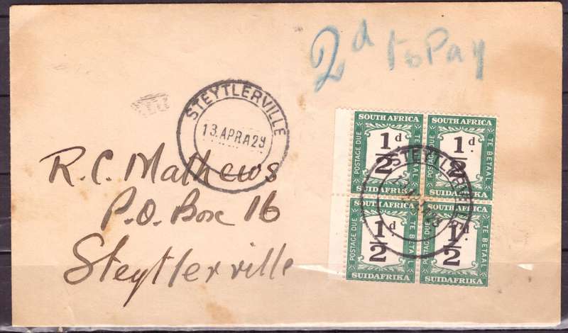 UNION of South AFRICA.  TAX Cover.