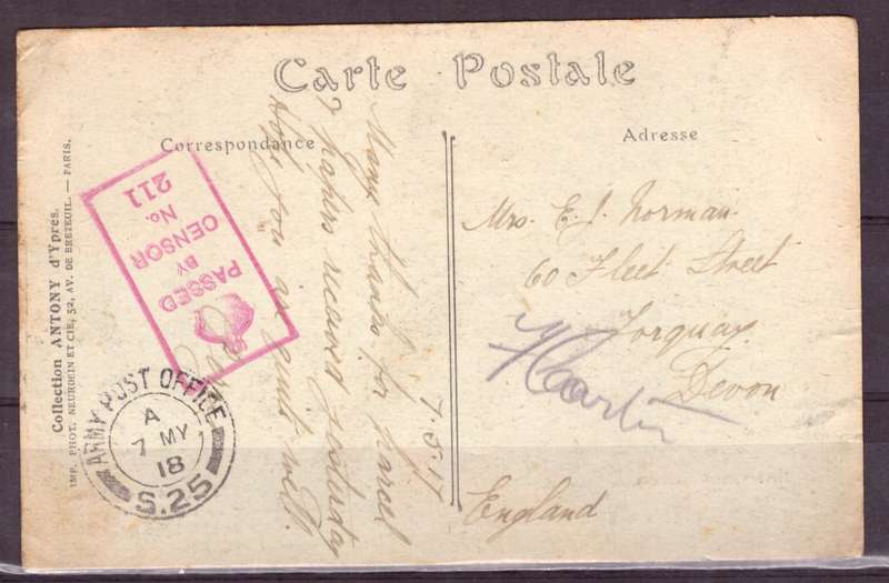 Post Cart from IWW {France} . ARMY POST OFFICE and CENSOR
