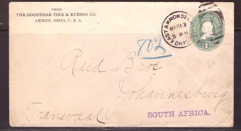 USA 1900 Cover fromArkon Ohio too Johannesburg.
