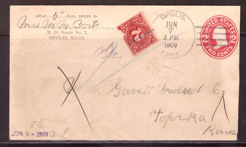USA 1909 Cover from Opolis Kans. too Topaka ??