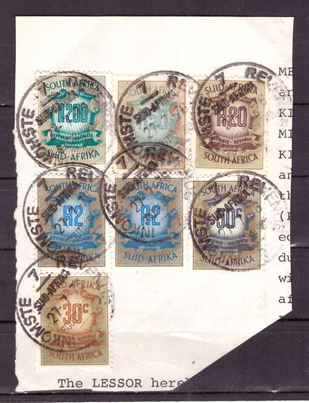 UNION of South AFRICA.  Revenue stamps. Mixt condition. in rands.