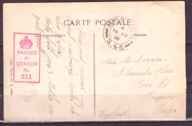 Post Cart from IWW {France} . ARMY POST OFFICE and CENSOR