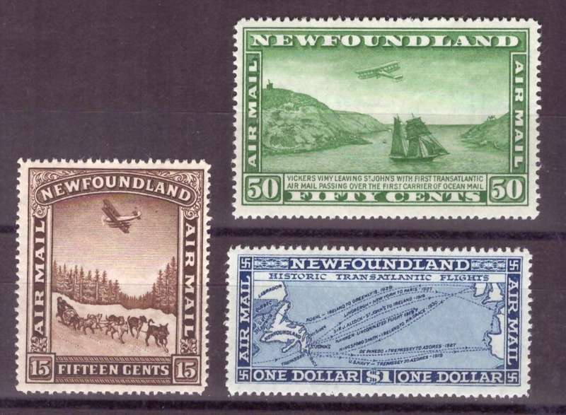 Canada. Newfoundland Air Mail . wmk 224. Scott # C9-C10-C11 . MH.