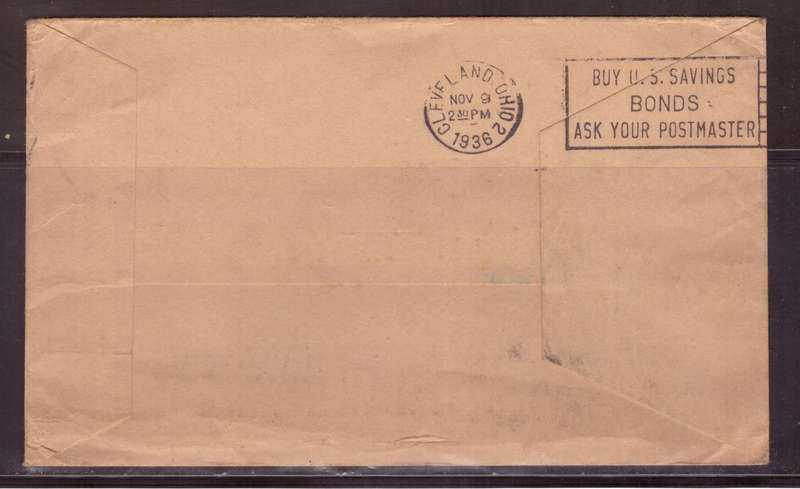 USA 1936 Cover from Ceveland too Durban SA. Coil Stamps..