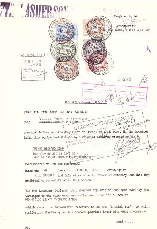 RSA.  Revenue stamps on document.