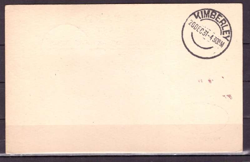 UNION  of South Africa.  Airmails post card SWA to Bloemfontein 1931 .
