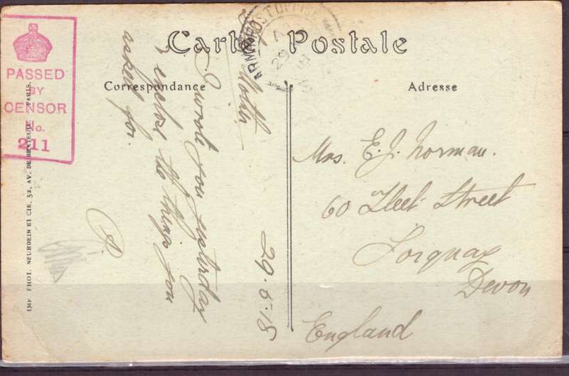 Post Cart from IWW {France} . ARMY POST OFFICE and CENSOR