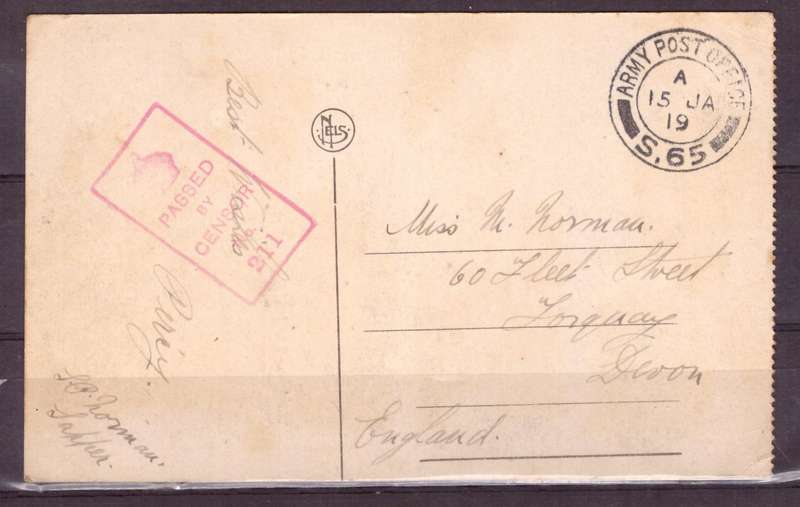 Post Cart from IWW {France} . ARMY POST OFFICE and CENSOR