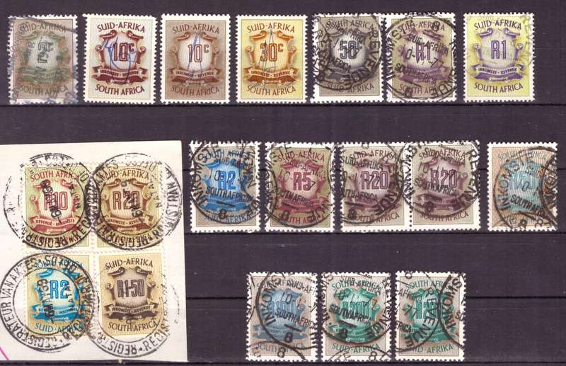 UNION of South AFRICA.  Revenue stamps. Mixt condition. Rands.