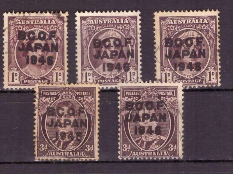 Australia . SCOTT# M2x3  M3x2  1946-47 British Commonwealth Occupation Force. used.