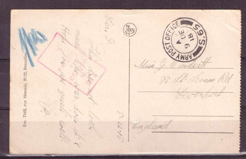 Post Cart from IWW {France} . ARMY POST OFFICE and CENSOR
