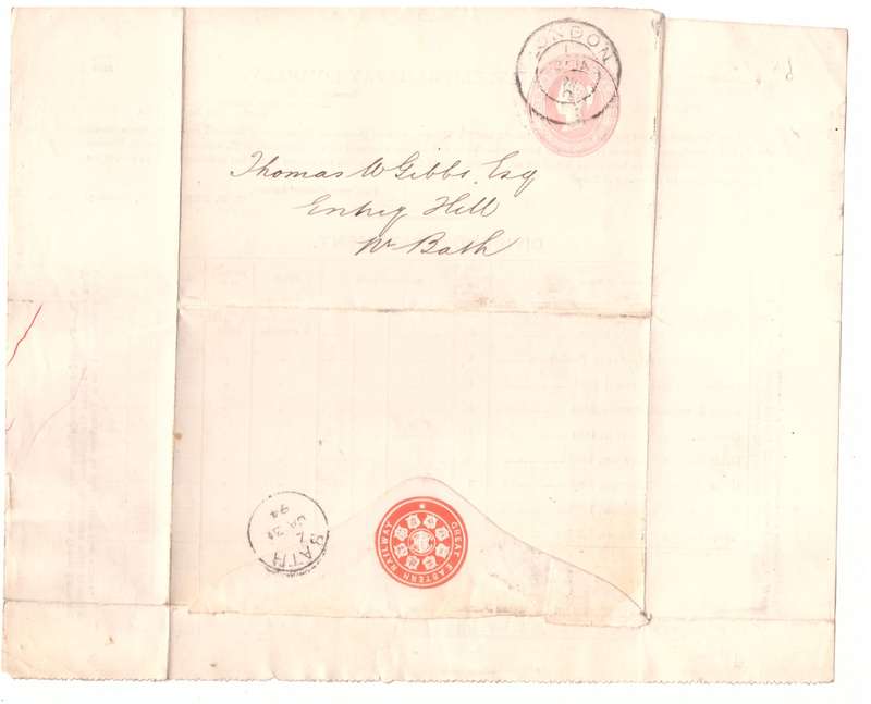 England cover 1894 Reilway. fromLondon to Bath